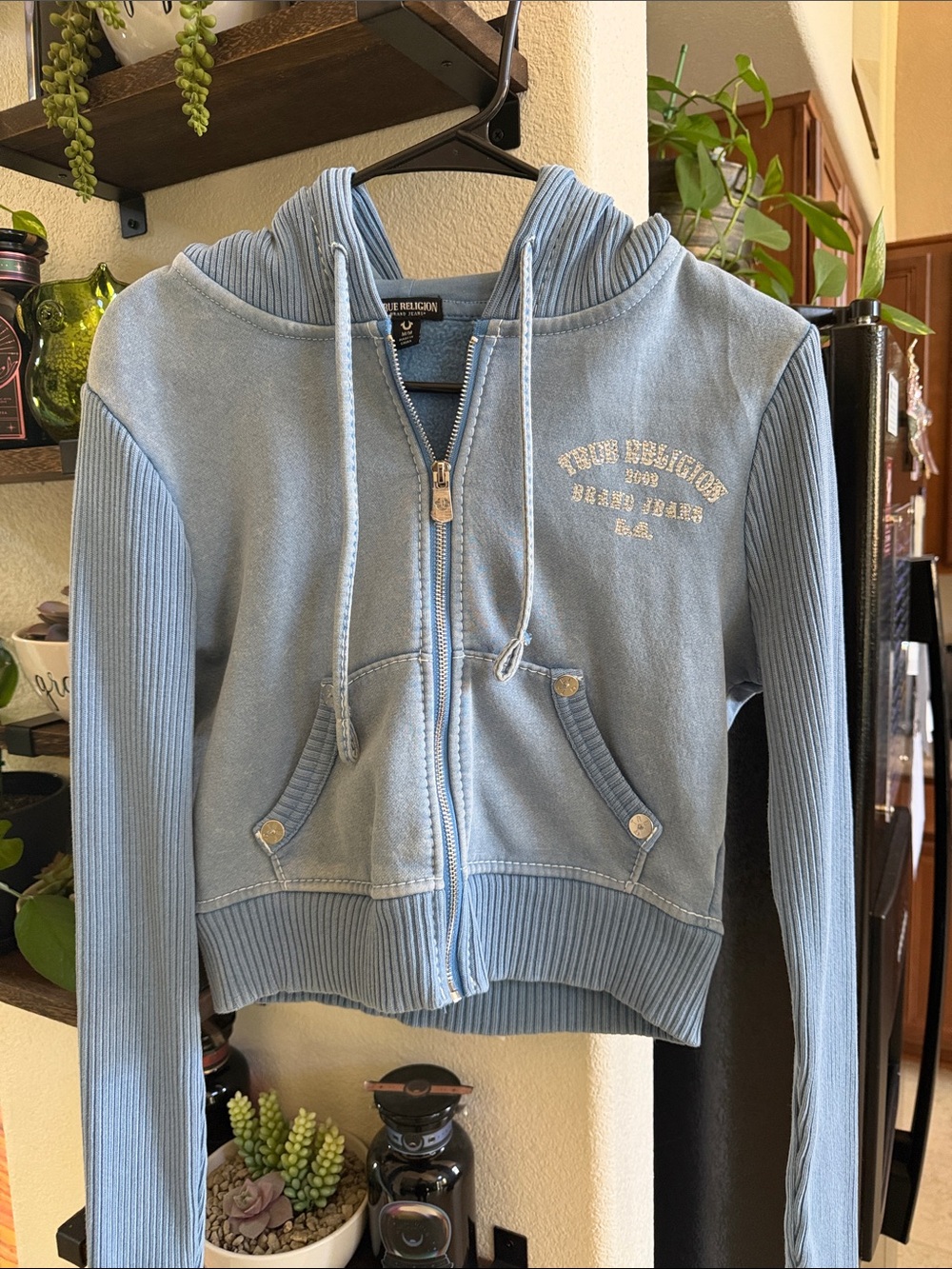 True Religion Powder Blue Ribbed Full-Zip Hoodie
